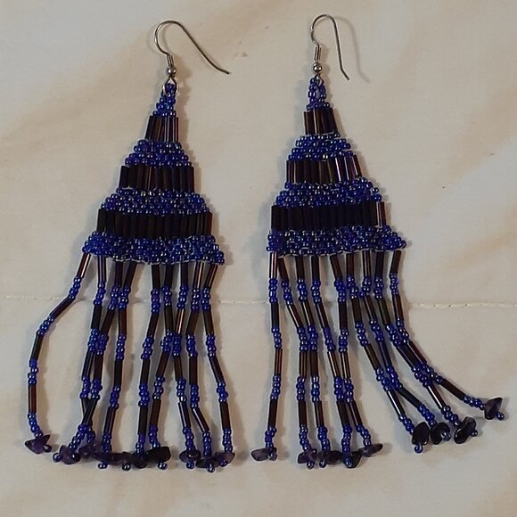Vintage Purple Beaded Earrings - Picture 1 of 3